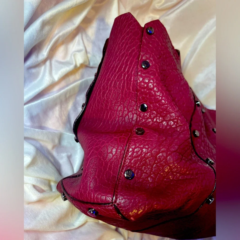 Jimmy Choo XL Tote Lockett -RARE-Cerise-Pebbled Leather AUTHENTIC JIMMY CHOO - Picture 3 of 16
